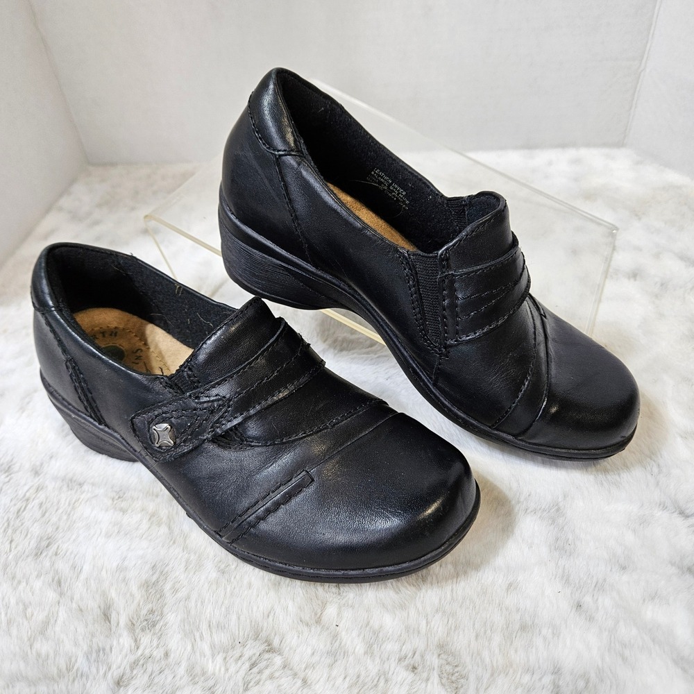 Earth Origins Black Gina Leather Loafers 6W WIDE Casual Comfort Shoes Whimsigoth
